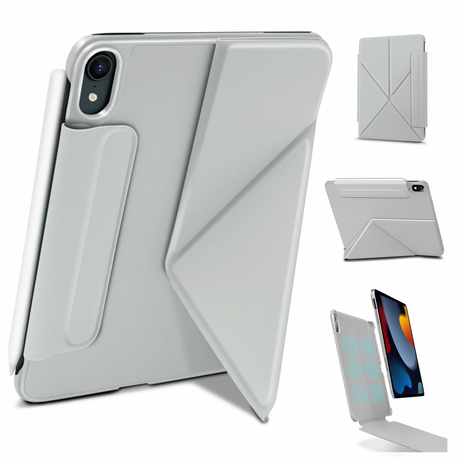 Photo 1 of Wonzir for iPad mini 7 A17 Pro Case(2024),iPad mini 7th/6th Slim Powerful Magnetic Case,4 Standing Angles, Vertical Stand Cover, with Auto Wake/Sleep and with Pencil Holder (Gray, iPad mini 6th/7th)