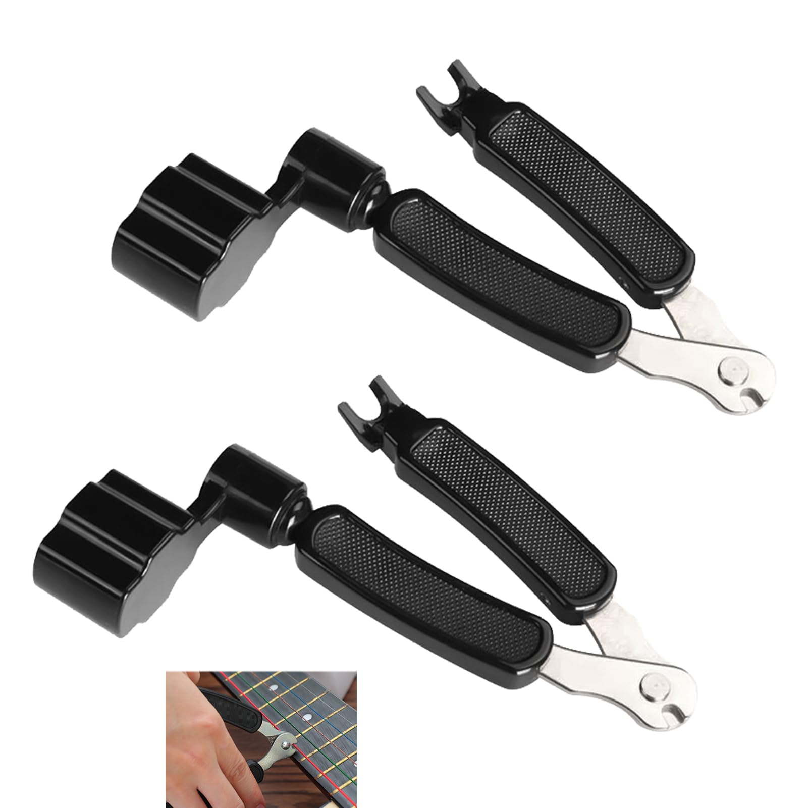 2 Pcs Guitar String Winder Cutter and Bridge Pin Puller, 3 in 1 Multifunctional Guitar Tool Maintenance for Guitarists Acoustic Electric Guitar String with Built-In String Cutter Pin Puller (Black)