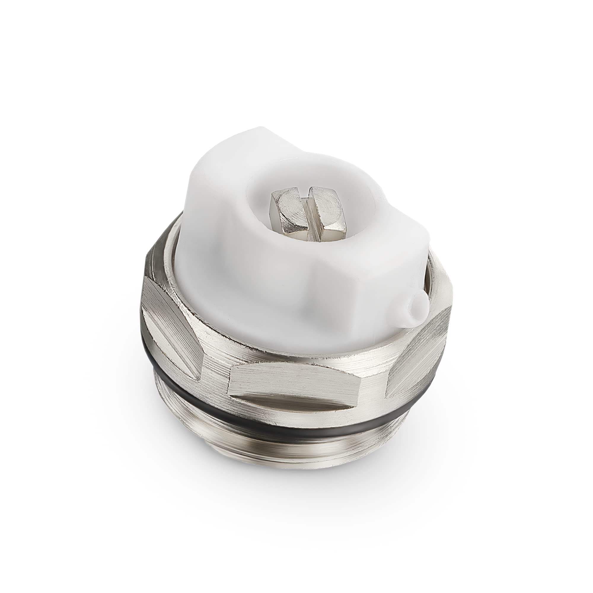 HYDROBIL Radiator Valve Air Vent, 1/2" BSP Male with O-Ring and White Plastic, Nikel-Plated Brass, 10 Bar, Max. Temp. 120°C Radiator Bleed Valve for Bathroom Radiators and More