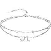 SILVERCUTE Silver Anklets for Women, Waterproof Initial Heart Ankle Bracelets Sterling Silver, Adjustable Layered Foot Jewelry Summer Beach Fashion with Personalized Name Design, Gift Package