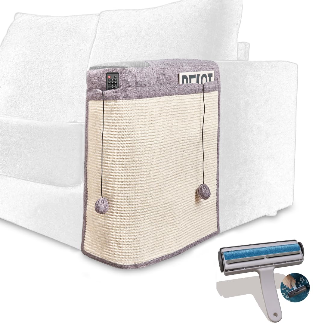 TREKAM Scratcher for Cats Sofa – Ideal for preventing your cats from scratching the sofa and to stimulate themselves, have fun and play – Includes Hair Remover Roller and Two Toy Balls (Left)