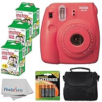 Fujifilm Instax Mini 8 Instant Film Camera (Raspberry) With Fujifilm Instax Mini 6 Pack Instant Film (60 Shots) + Compact Bag Case + Batteries Top Kit - International Version (No Warranty)