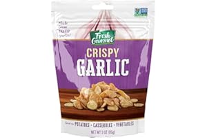 Fresh Gourmet Crispy Lightly Seasoned Crispy Garlic | 3 Ounce, Pack of 6 | Low Carb | Crunchy Snack and Salad Topper
