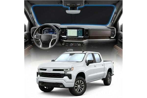 for Chevy Silverado 1500 Sun Shade Windshield Cover - Custom Fit Silverado 1500 Accessories 2019-2025 2026 Sunshade Foldable UV Protection & Heat Shield Sun Visor Accessories