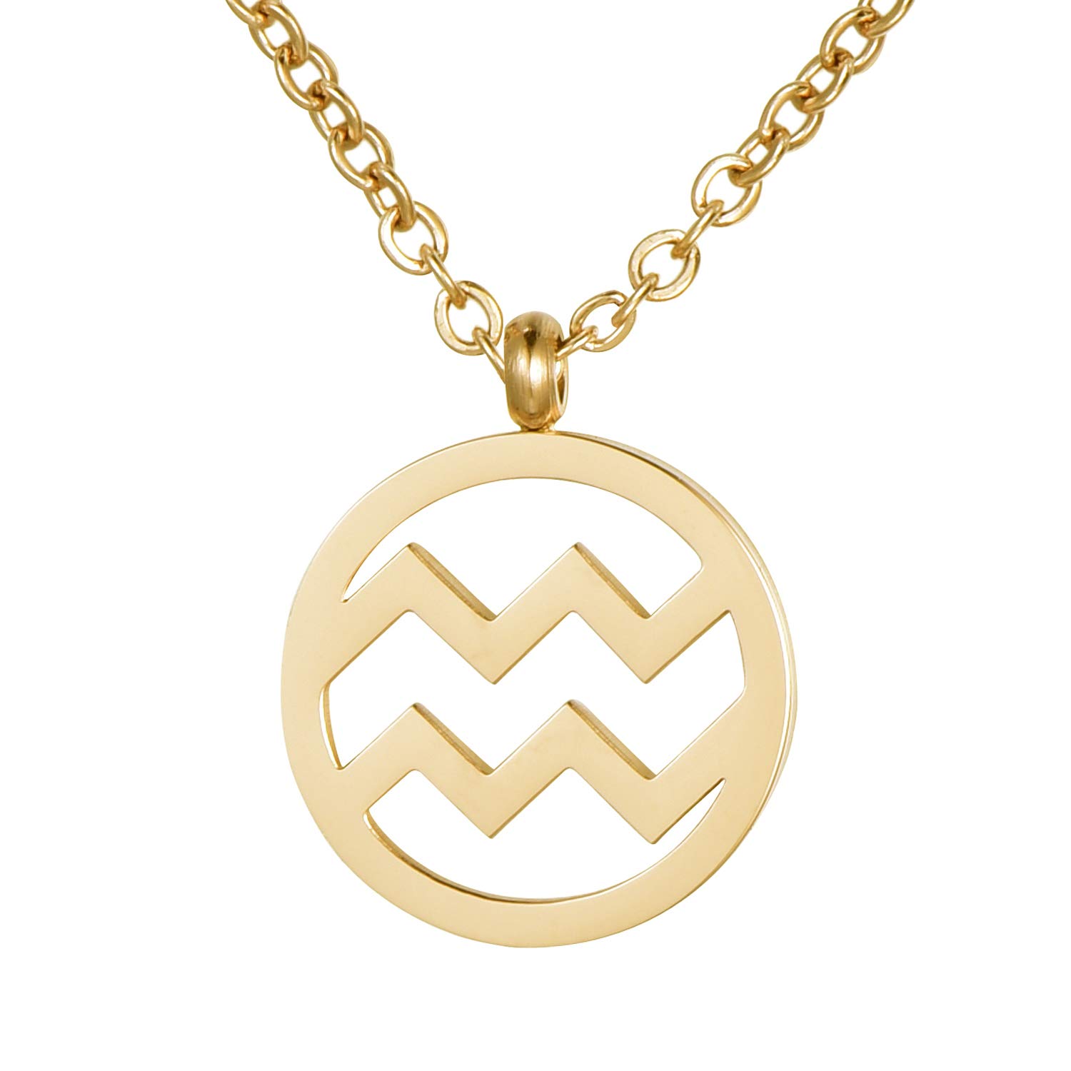 Morella Women's Stainless Steel Necklace Gold with Pendant Star Sign Aquarius in a Velvet Bag