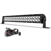 AUTOSAVER88 24" 200W Straight LED Light Bar Spot Flood Combo | 4D Fisheye Lens 20000LM Dual Row Work Light with Wiring Harness for Truck, Pickup, SUV, ATV, 4X4, 4WD