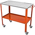 VEVOR Welding Table 36"x18", 1200lbs Load Capacity Steel Welding Workbench Table on Wheels, Portable Work Bench with Braking Lockable Casters, 4 Tool Slots, 5/8-inch Fixture Holes, Tool Tray