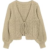 SKAYS Womens Tie Front Bow Cardigan Sweaters Cropped Cable Knit Cardigans Trendy Fall Long Sleeve Outerwear