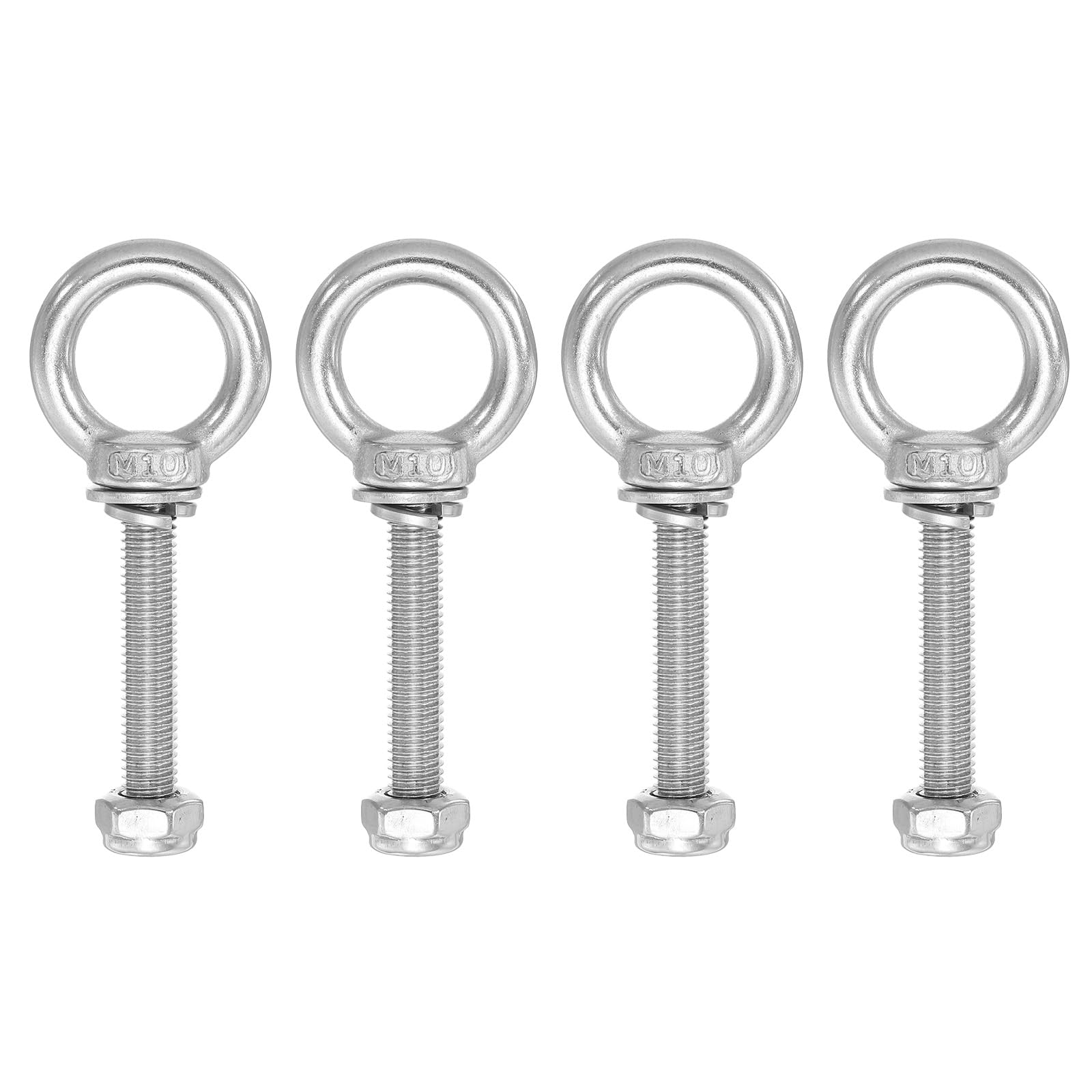 PATIKIL Lifting Shoulder Eye Bolts, M10x70 304 Stainless Steel Male Thread with Hex Screw Nut Gasket Flat Washer for Hanging Securing Chain Wire Rope, 4 Sets