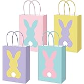 JarThenaAMCS 120Pcs Easter Paper Bag Treat Bags with Handles Colorful Bunny Rabbit Candy Goodie Bags for Spring Birthday Baby Shower Party Favors Supplies