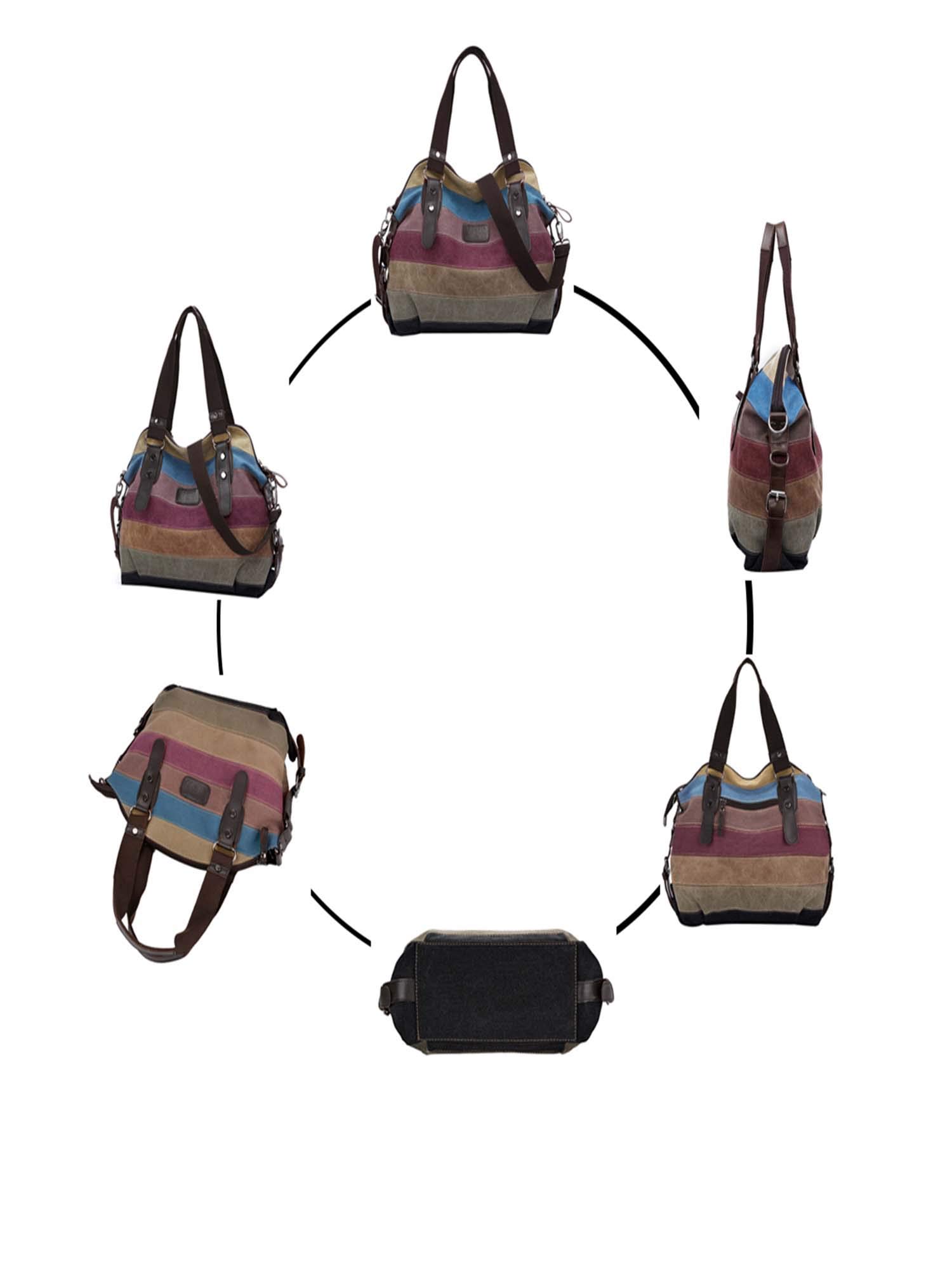 Coofit Bolsos de Mujer Bolso Bandolera Multicolor Rayas Lona Bolso Hombro Mujer Bolso Bandolera Bolso Totalizador