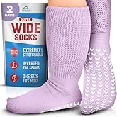 FORTIVO 2 Pairs Extra Wide Socks For Swollen Feet, Non-Slip Hospital and Diabetic Socks for Men and Women