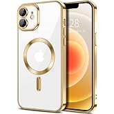 Hython Magnetic Clear for iPhone 12 Case with Camera Lens Protector [Compatible with MagSafe] Luxury Plating Edge Slim Soft TPU Cover Protective Phone Case for iPhone 12 6.1", Gold