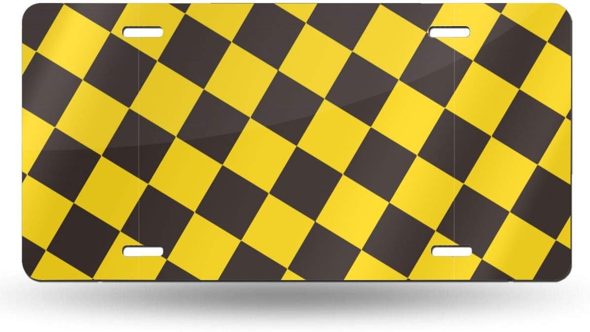 C59KHK76 Yellow Black Checkers Chequered License Plate