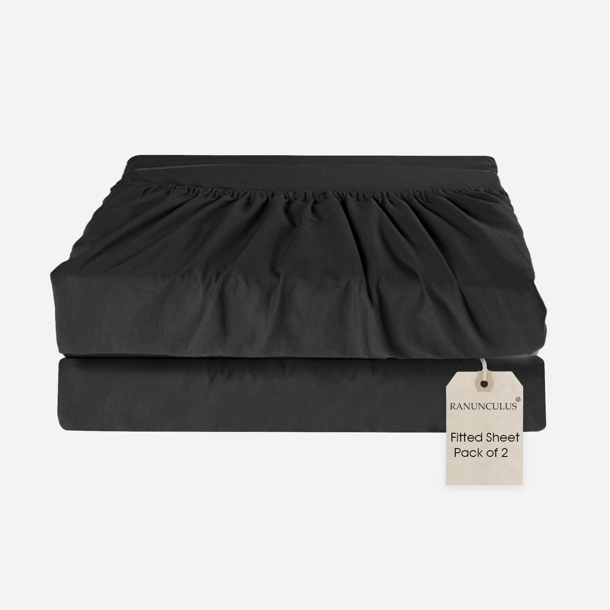 16" Prewashed Deep Pocket Fitted Sheet Twin Size - Pack of 2 Black Bed Sheet - Soft Brushed Microfiber - Fits up to 16 inch Mattress - Breathable, Skin Friendly, Fade Resistant,Easy Care (Black,Twin)