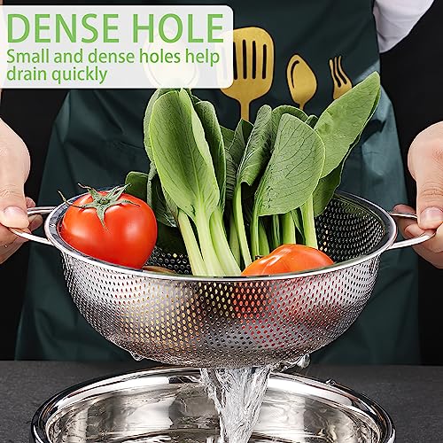 3Pcs Kitchen Colander, Microperforated Stainless Steel with Handle | Colander for Pasta, Fruits, Vegetables, Dishwasher Safe (16/22/28 cm)