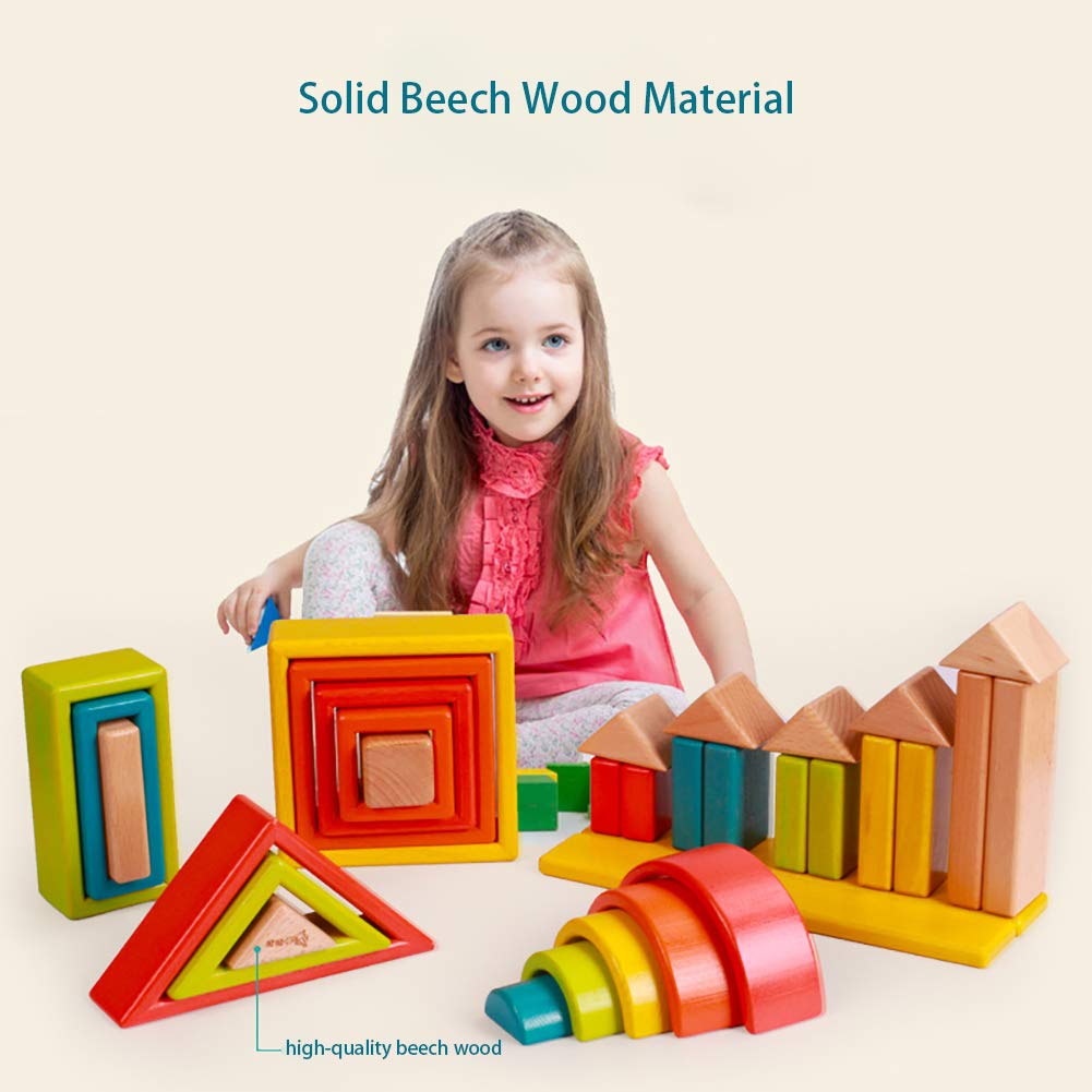 Agirlgle Large Wood Building Blocks Set for Toddlers Kids 32 Pcs