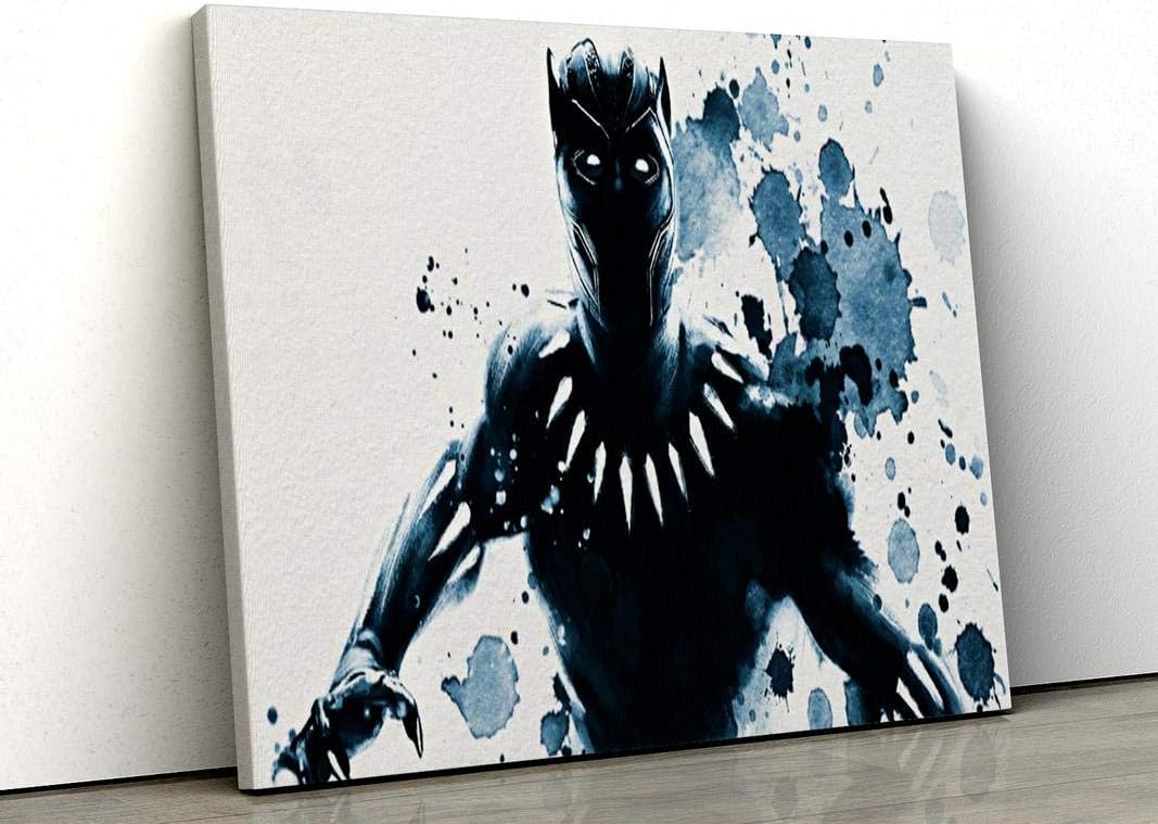 52 North Superhero Black Panther Marvel character splatter Framed Canvas Print Wall Art (A3)