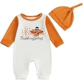 Ayalinggo My First Thanksgiving Baby Boy Girl Outfit Turkey Newborn Romper Long Sleeve Jumpsuit Bodysuit Infant Fall Clothes