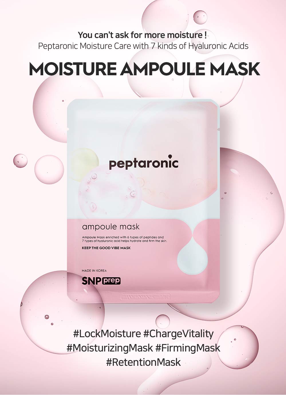 SNP PREP - Peptaronic Ampoule Korean Sheet Mask - Maximum Hydration & Moisture for All Dry Skin - a Full Combination of Peptides & Hyaluronic Acids - 10 Sheets: Beauty