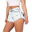Baifern Women's High Waist Lace Up Denim Shorts,Light Blue,Small