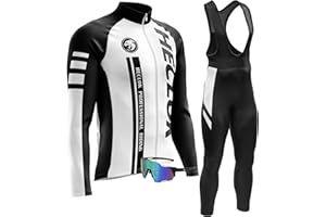 HECLOK Men Cycling Jersey Set Long Sleeve Pro Cycling Clothes + Bib Pants with 9D Gel Padded ＋Cycling Windproof Goggles