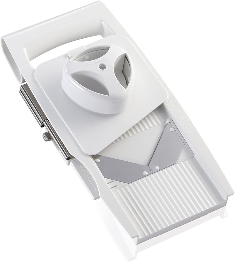 Leifheit Allzweckreibe 4+1 ComfortLine-Serie mit 5 Einsätzen für vielseitigen Gebrauch, Reibe mit verstellbarem Schneideinsatz, Gemüsehobel mit Restehalter, spülmaschinengeeignet, weiß