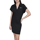 DKNY womens Studded Logo Short Sleeve Collared V-neck T-shirt Dress