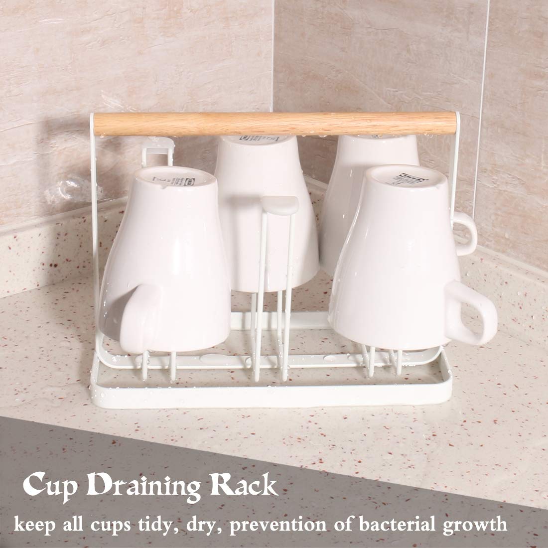 White Cup Drying Rack Stand 6 Cup Metal Drainer Holder Rack NonSlip
