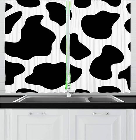 Ambesonne Cow Print Kitchen Curtains Hide Of A Cow With Black