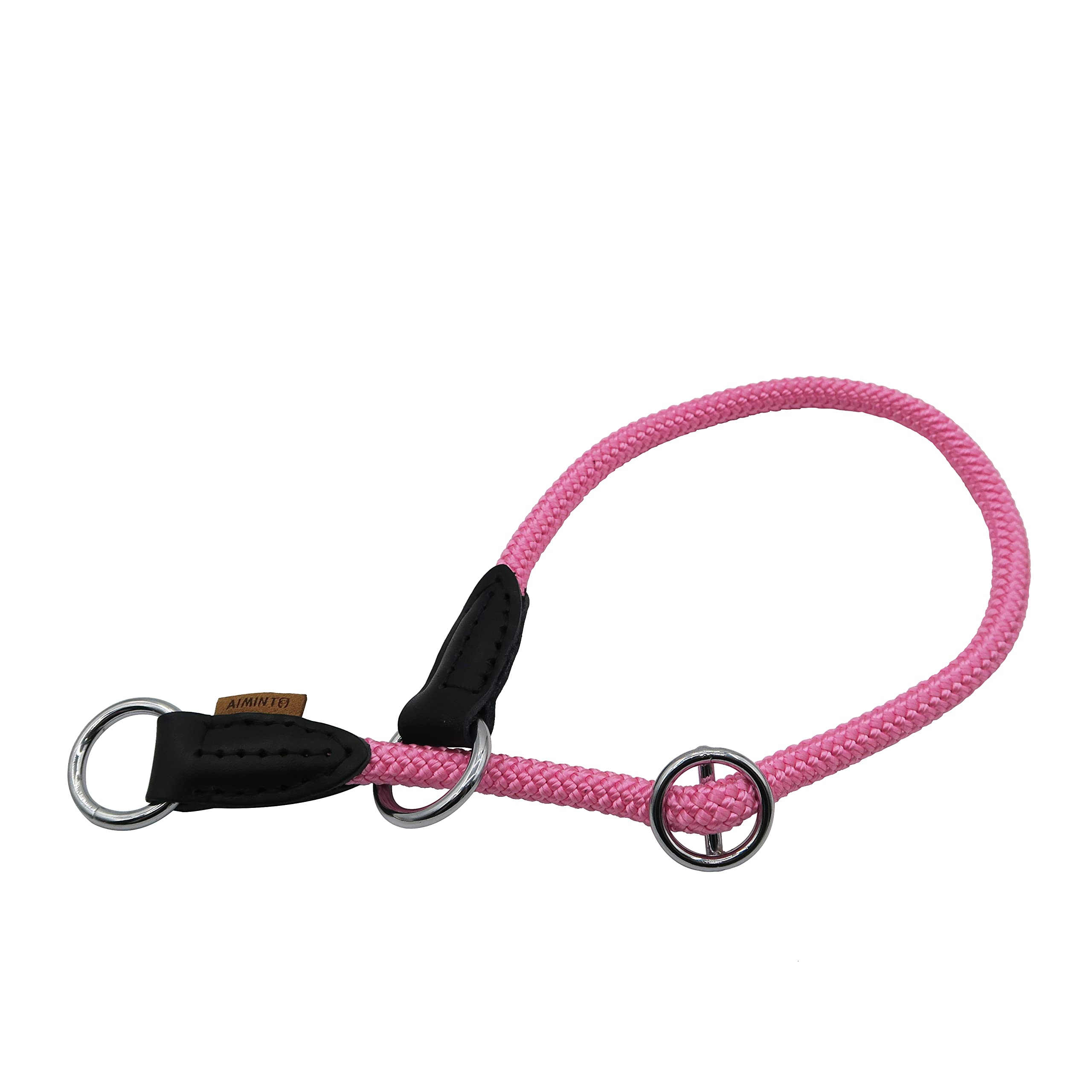 Aiminto Braided Round Martingale Dog Collar, Training Collar with Slidable Stop Ring - Ideal for Small Medium Dogs (M- (1/3") - 18" Long, Pink)