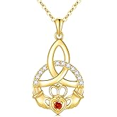 14K Solid Gold Claddagh Necklace for Women,14kt Real Gold Celtic Knot Claddagh Pendant Necklace Irish Jewelry Gifts for Her Wife Mom Birthday Christma,16"+1"+1"