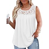 VISLILY Womens-Plus-Size-Tank-Tops 2025 Casual Loose Fit Sleeveless T Shirts Flowy Pleated Lace Tunics Cute Blouses XL-5XL