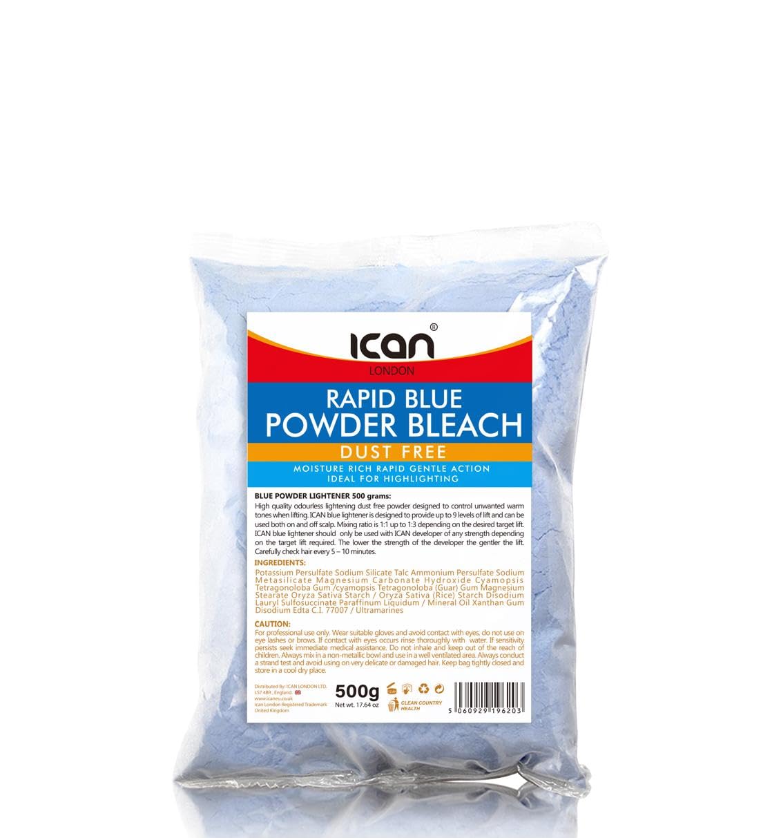 ican London Dust Free Rapid Blue Powder Bleach Hair Lightener 500gram Packet