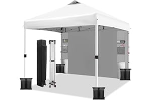 WEIZE 10x10 Pop Up Canopy Tent,One-Button Push Setup,Pop Up Tent with 1 Sidewall and 6 Pockets,Adjustable Height Instant Portable Shelter,4 Weight Bags,Sun Shade for Events & Beach (White)