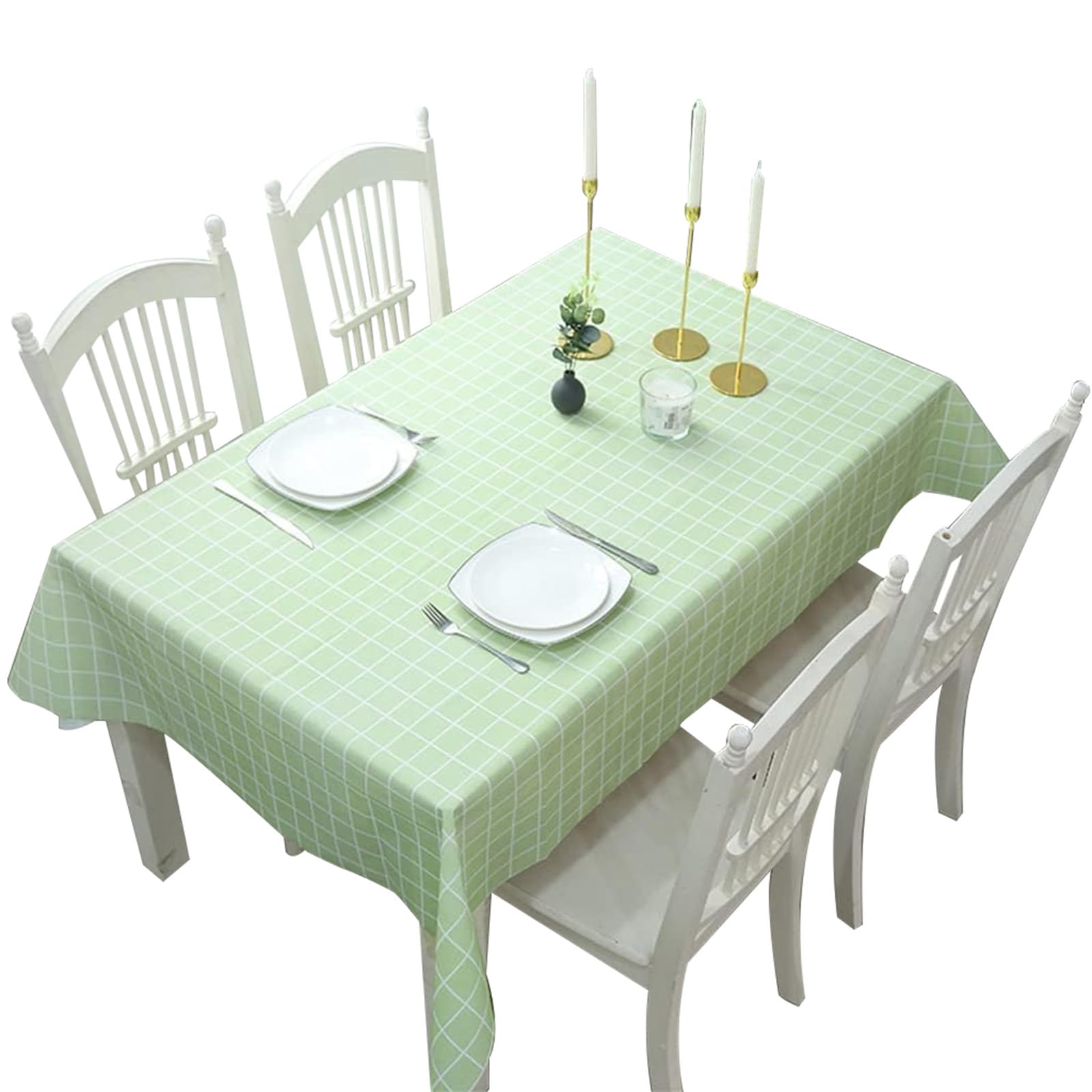 ZSYIULIA 2pcs 137 * 180cm Green Checkered PVC Table Cloth Wipeable Tablecloths Rectangular,Plaid Tablecloth Plastic Clean Tablecloth Waterproof, Oil-proof Table Cover for Birthdays Weddings Christmas