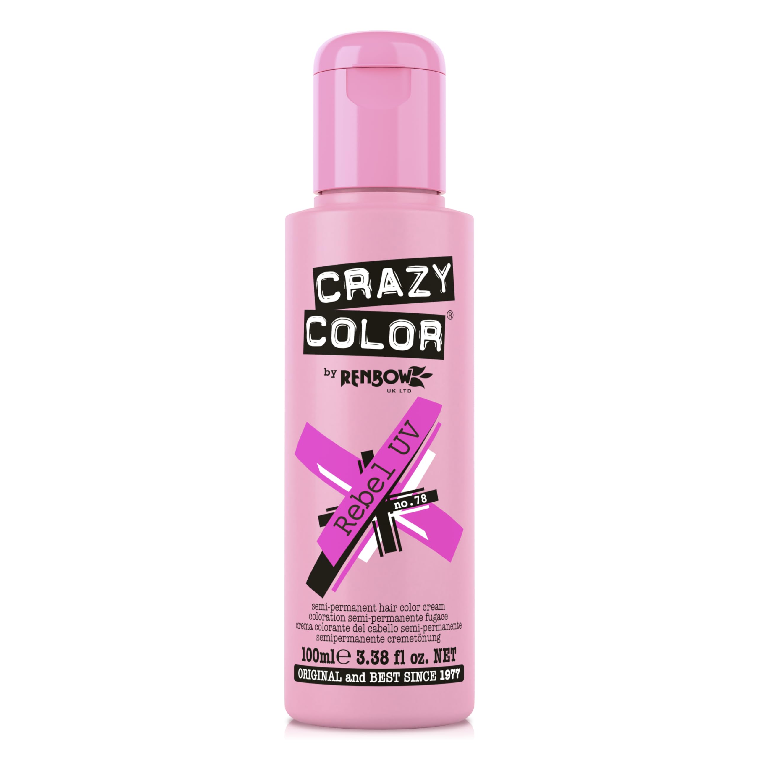 Crazy Color Neon Rebel UV Semi-Permanent Hair Dye. Highly Pigmented Glow up Neon Pink Conditioning & Oil Nourishing Vegan Formula | No Bleach or Ammonia | 100ml
