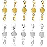 10 Pieces Locking Magnetic Jewelry Clasp Round Necklace Clasp Closures Bracelet Extender for Jewelry Making (Gold, Silver)