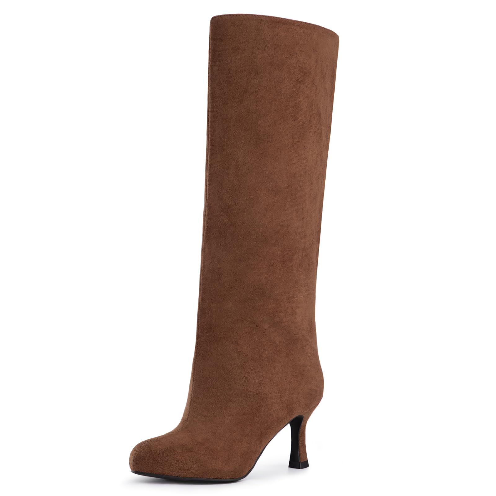 Athlefit Brown Suede Knee High Boots for Women Stiletto Tall Boots Fall Fashion Slouchy Heeled Long Booties Size 8.5