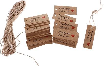 Segolike 100 Vintage Kraft Paper HANDMADE WITH LOVE Gift Tags Wedding Favor Tags