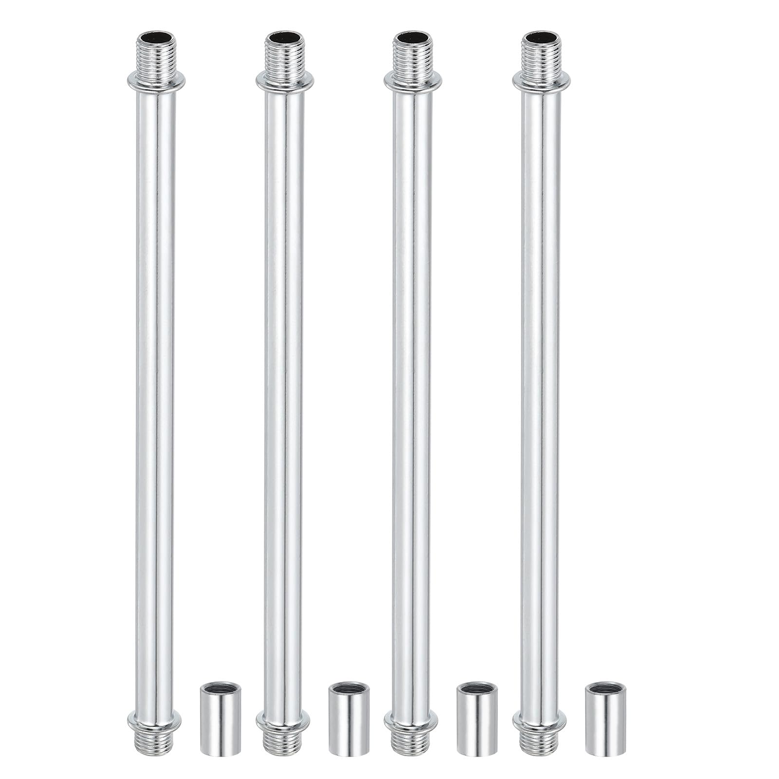 PATIKIL Straight Pipe Lamp Stems Rod Kit, 4Set M10 Carbon Steel 200mm(7.87") Long Double End Thread Rod with Coupling Nuts Sleeve Connector for Table Lamps Chandeliers, Silver Tone