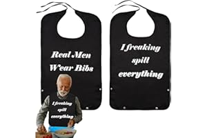 Celuisiva 2 Pcs Adult Bibs for Men, Adult Bibs for Elderly Men for Eating, Washable & Reusable Bib for Adults