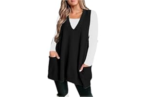 Womens Sweater Vest Sleeveless V Neck Lightweight Casual Loose Knit A Line Trendy Pullover Tunic Tops with Pockets