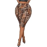 RoseSeek Women's Plus Size Leopard Print Knee Length Leggings High Waisted Tummy Control Cheetah Capris