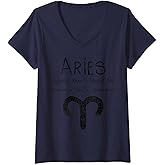 Vintage Aries Birthday Horoscope Zodiac Bday Sign Astrology V-Neck T-Shirt