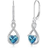 Seiyang Birthstone Earrings 925 Sterling Silver Infinity/Teardrop Gemstone Dangle Drop Leverback Earrings with 12 Months Birthstone Birthday Jewelry Gifts for Women