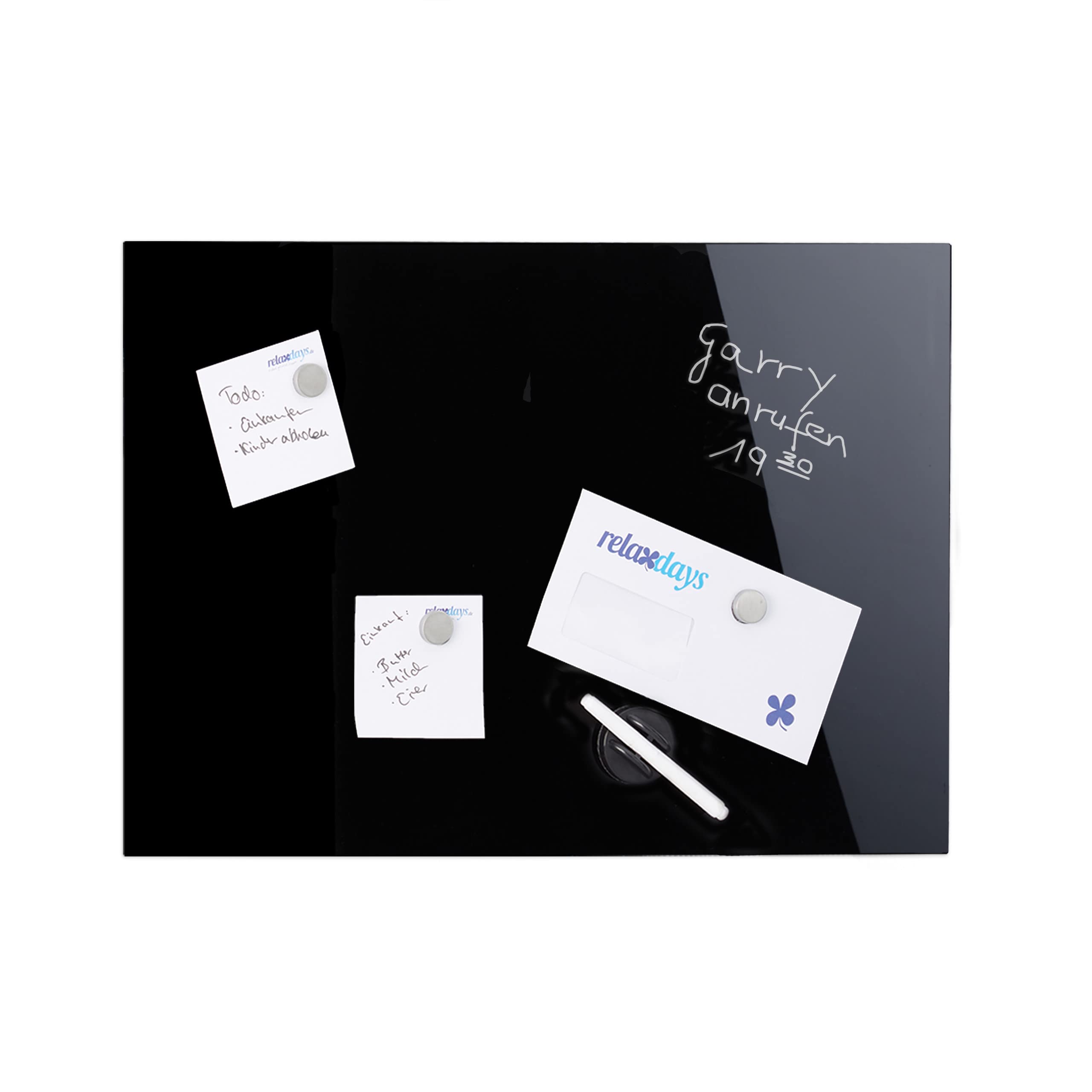 Relaxdays Glass Magnetic Dry Erase Memo Board, Writable, 3 Magnets, Safety Glass Magnet Board 100 x 60 cm, Black