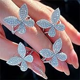 925 Sterling Silver Shiny Full Diamond Gemstone Ring 18K Gold Butterfly Cubic Zirconia Promise Rings CZ Diamond Multi Row Ring Eternity Engagement Wedding Party Band Ring for Woomen Z.181 (US Code 10)