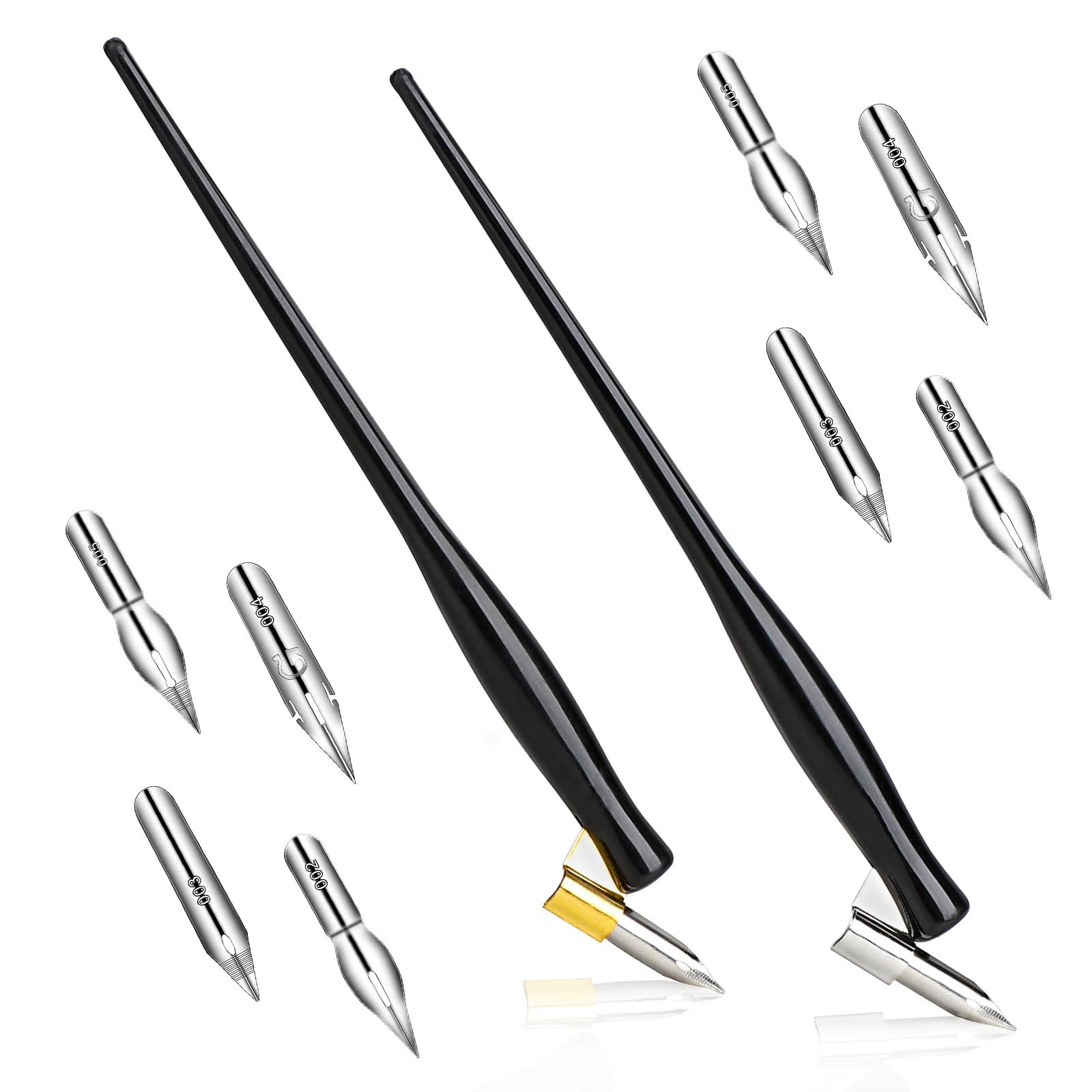 10PCS Oblique Calligraphy Dip Pen Set - 2-in-1 Drawing Pen Holder with 8 Stainless Steel Replacement Nibs for Writing, Painting, Signing, Sketching