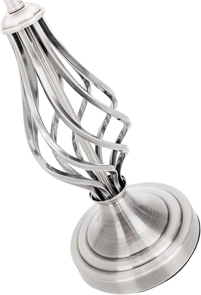 Happy Homewares Traditional Satin Nickel Table Lamp with Barley Twist Metal Base and Ivory White Linen Shade - Image 4